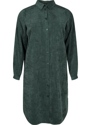 Robe chemise en velours, Deep Forest, Packshot image number 0