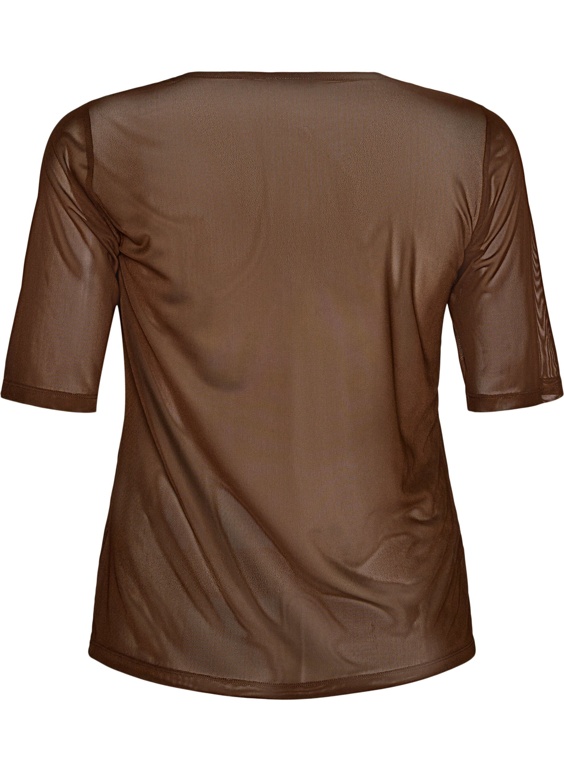 ZizziMesh top met korte mouwen en ronde hals, Bruin, Packshot image number 1