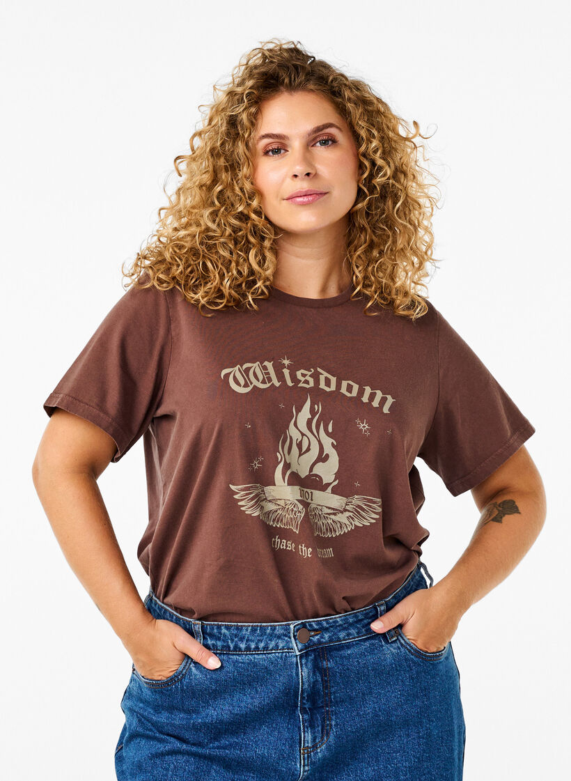 Tee-shirt en coton biologique avec imprimé, Marron, Model image number 0