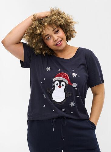 T-shirt de Noël en coton, Night Sky Pingvin, Model image number 0