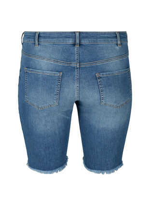 Short en jean taille haute avec bords bruts, Dark blue denim, Packshot image number 1