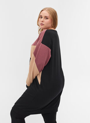 Lange sweater met colorblock, Black Color Block, Model image number 1