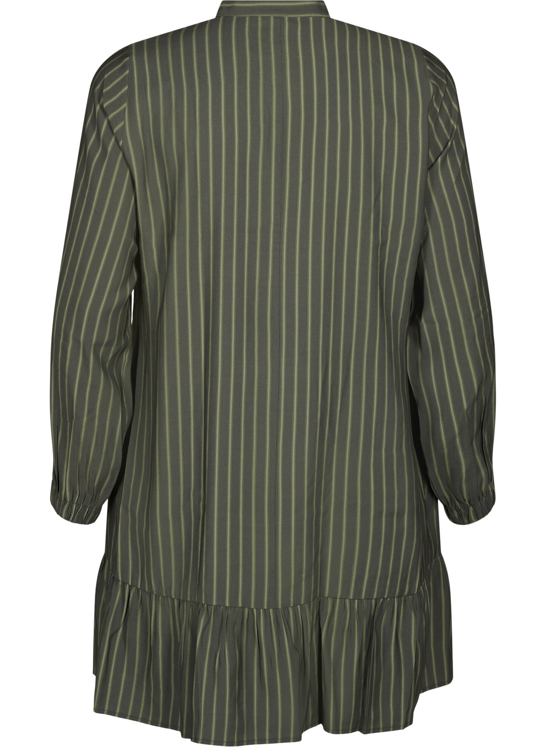 Zizzi Robe courte &agrave; rayures et jabot, Thyme Stripe AOP, Packshot image number 1