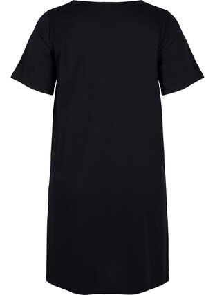 Robe en coton à manches courtes avec forme en trapèze, Black, Packshot image number 1