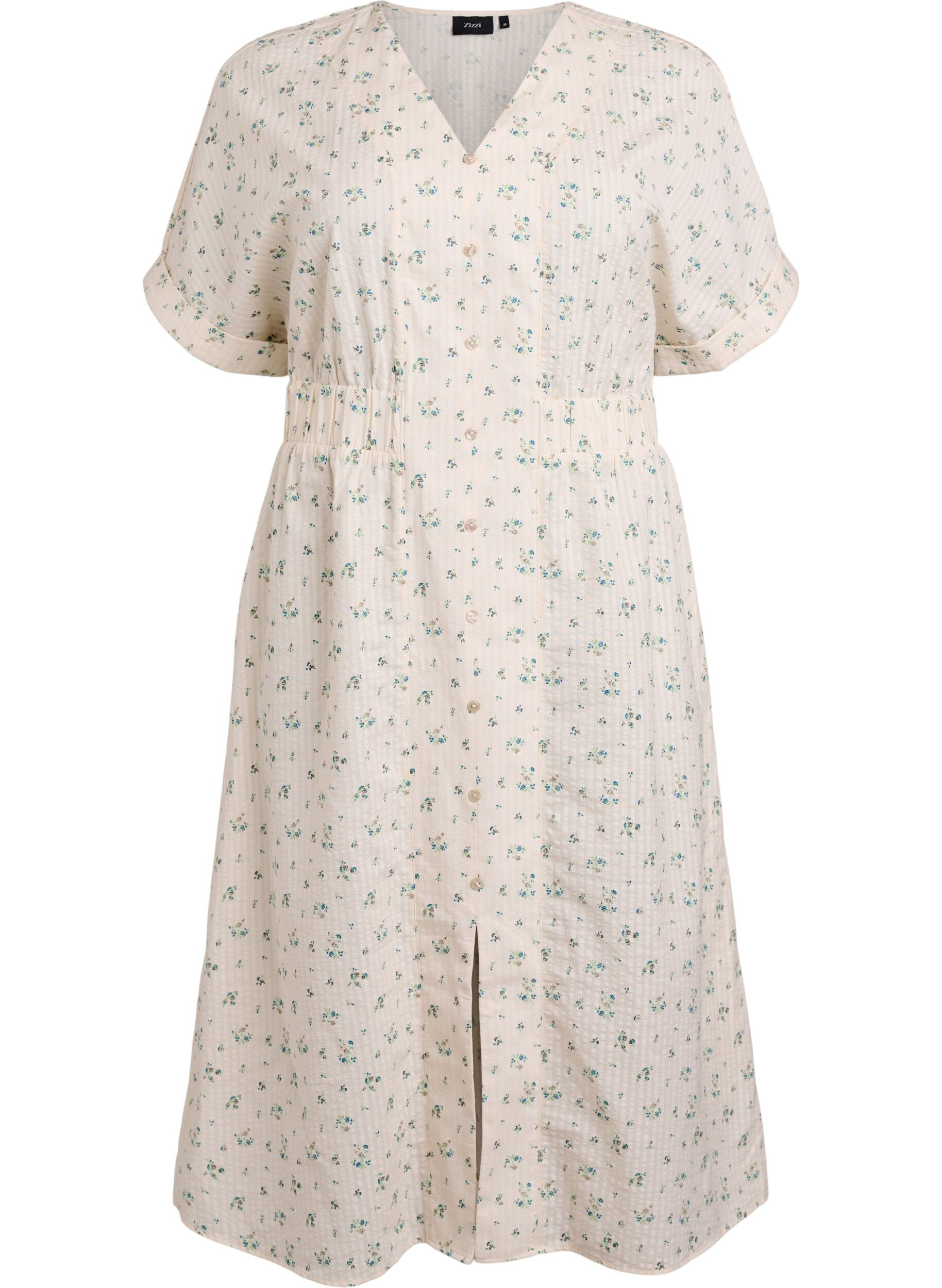 Robe midi &agrave; manches courtes et fente sur le devant