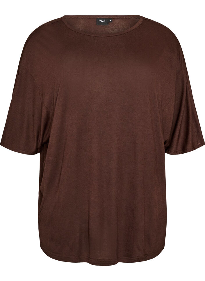 T-shirt ample en jersey de viscose, Marron, Packshot image number 0