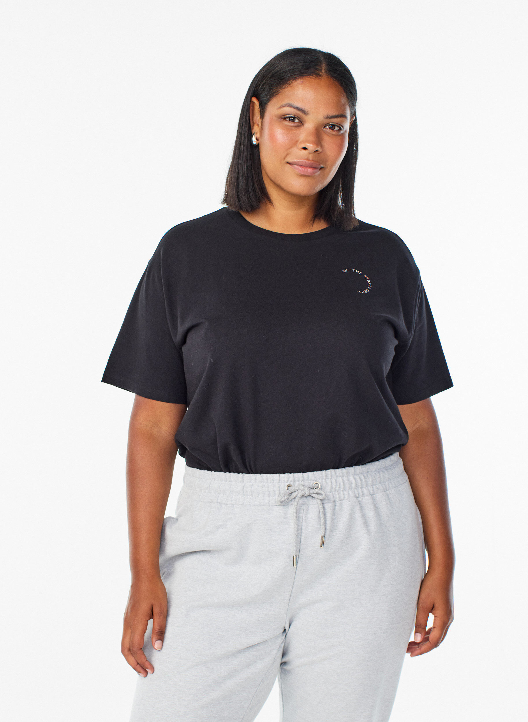 ZizziSporty T-shirt in biologische katoen, Zwart, Model image number 0