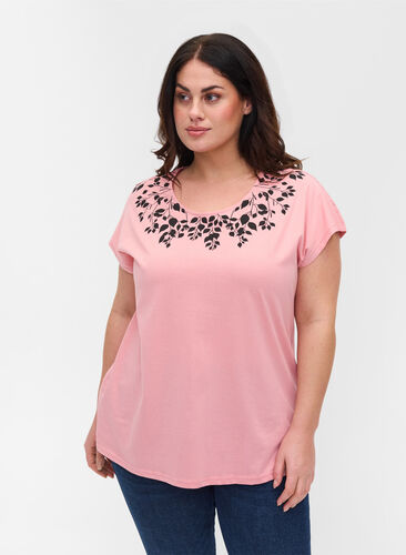T-shirt en coton avec détails imprimés, Blush mel Leaf, Model image number 0