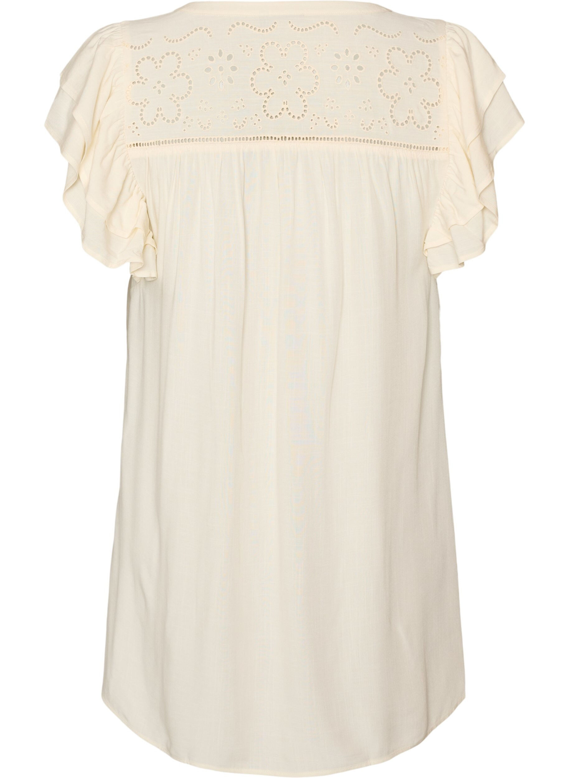 ZizziTunique en broderie anglaise et manches &agrave; volants, Beige, Packshot image number 1