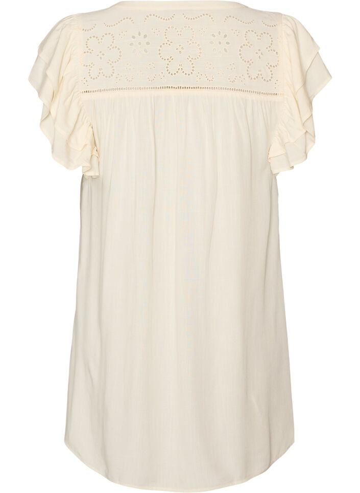 Tunique en broderie anglaise et manches &agrave; volants, Beige, Packshot image number 1