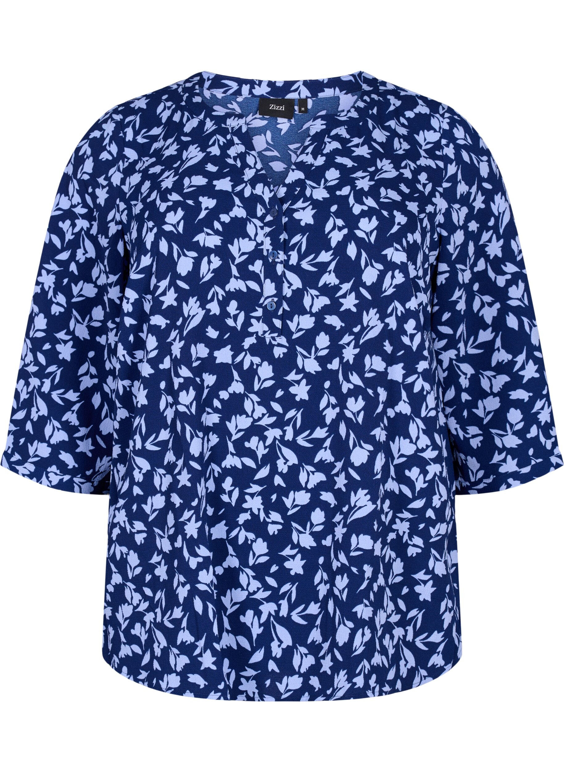 ZizziGebloemde blouse met 3/4 mouwen, M. Blue Flower AOP, Packshot image number 0