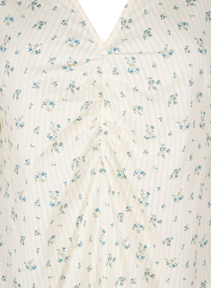 Blouse à manches courtes bouffantes et détail froncé, Blanc, Packshot image number 2