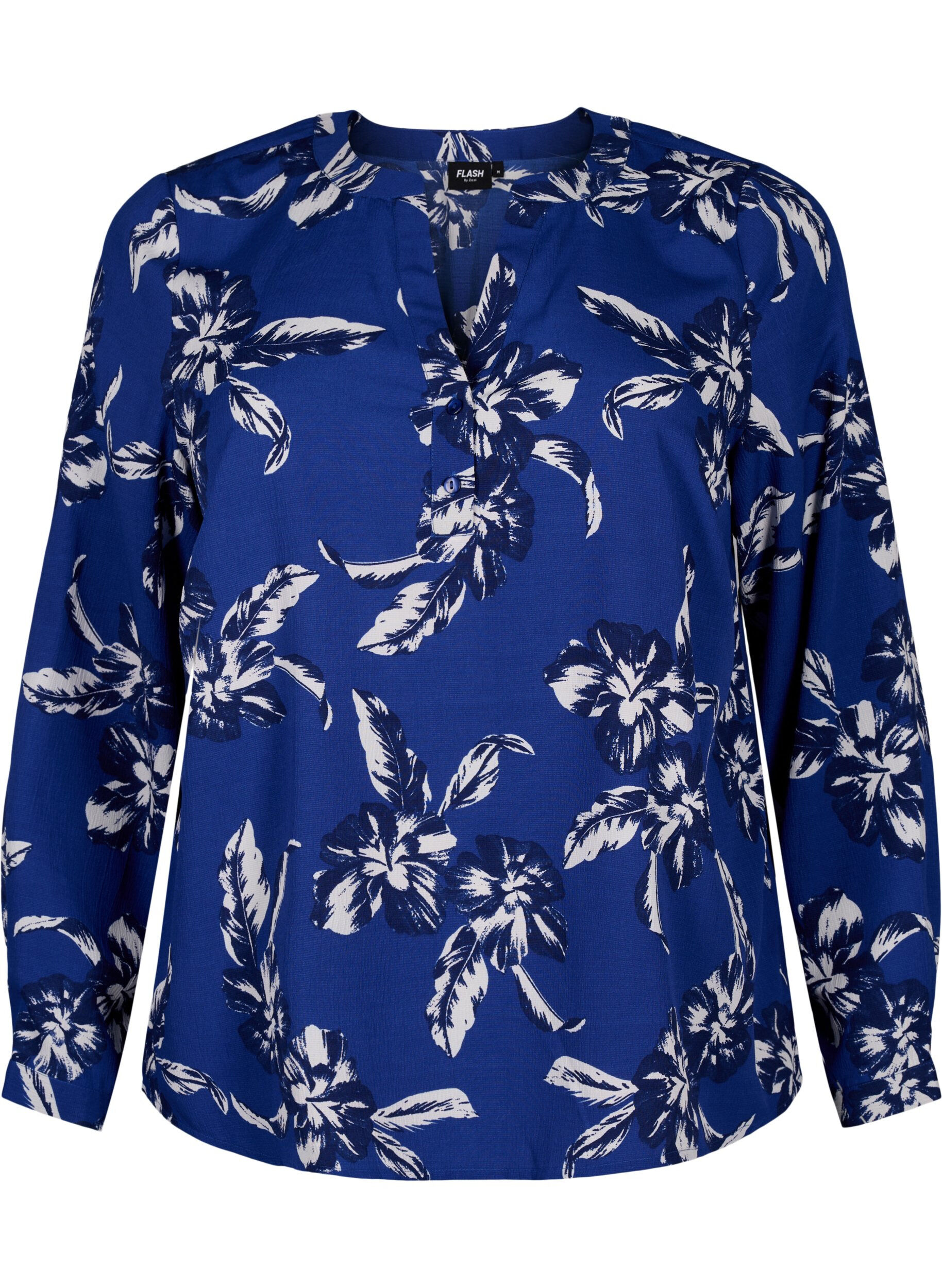 ZizziFLASH - Blouse met lange mouwen en print, Navy Blazer Flower, Packshot image number 0