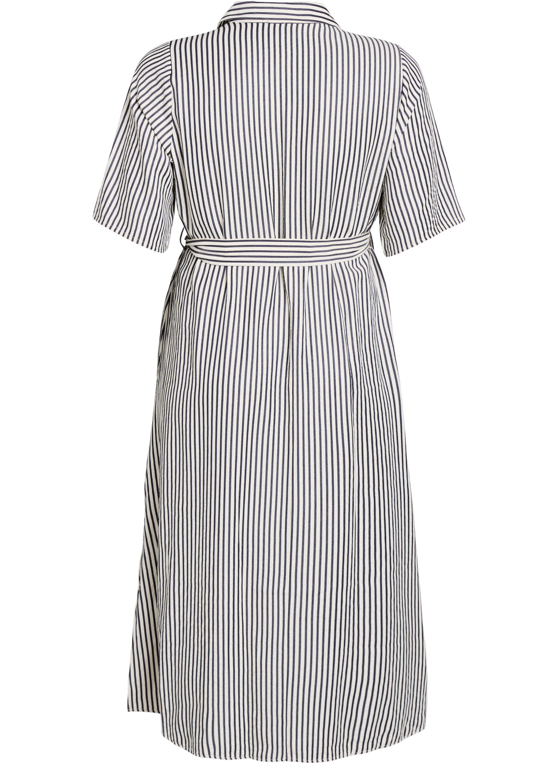ZizziRobe-chemise longue jusqu&rsquo;aux chevilles avec ceinture &agrave; nouer et rayures, Noir, Packshot image number 1