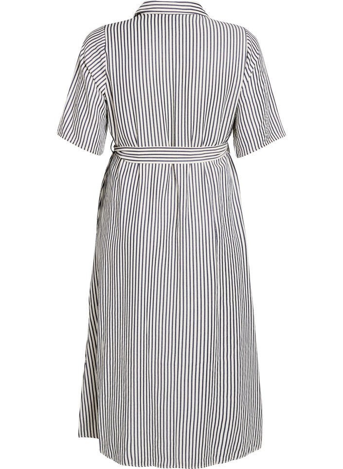 Robe-chemise longue jusqu&rsquo;aux chevilles avec ceinture &agrave; nouer et rayures, Noir, Packshot image number 1