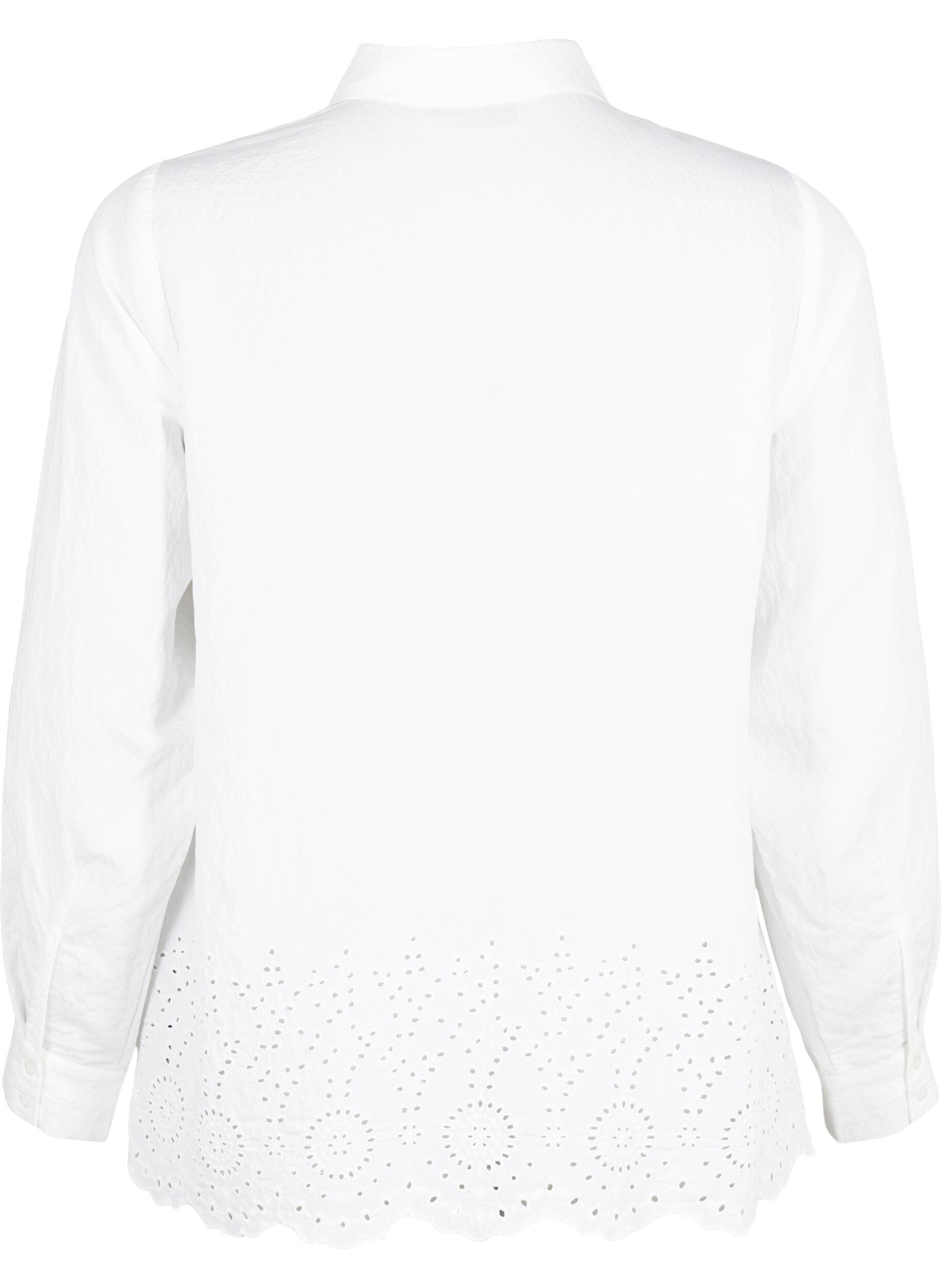 ZizziViscose overhemd met broderie anglaise, Bright White, Packshot image number 1