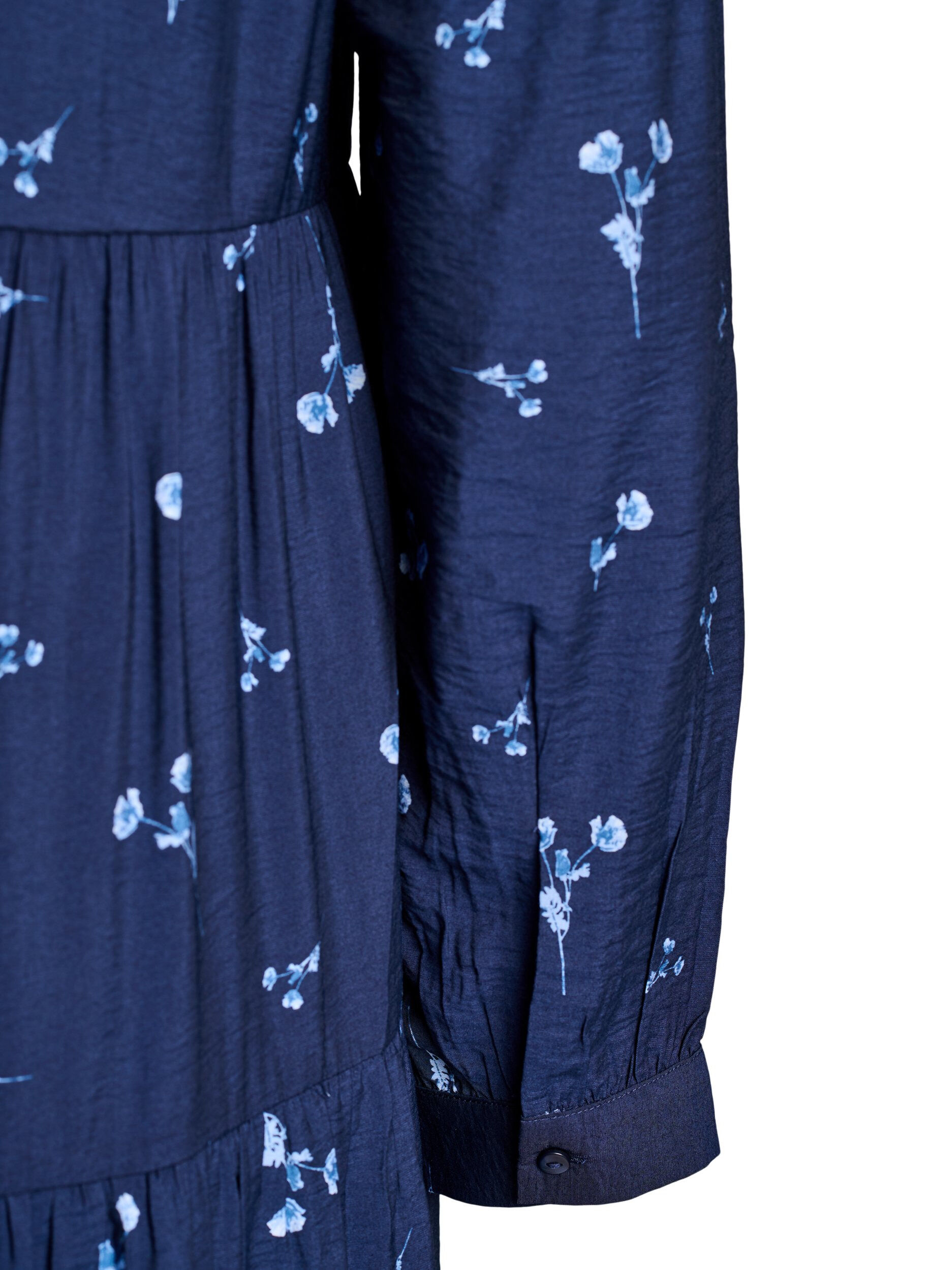 Zizzi Robe midi avec col en V et coupe &eacute;vas&eacute;e, Bleu, Packshot image number 3