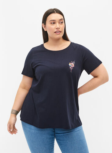 T-shirt en coton avec impression sur le devant, Night Sky FLOWER, Model image number 0