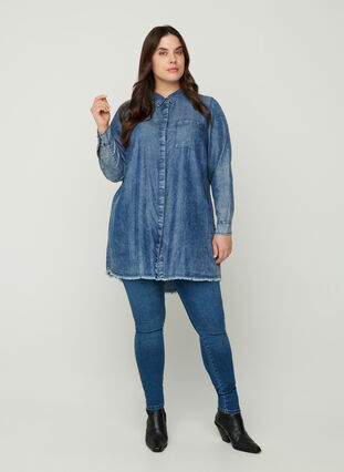 Lange blouse in lyocell, Dark blue denim, Model image number 3