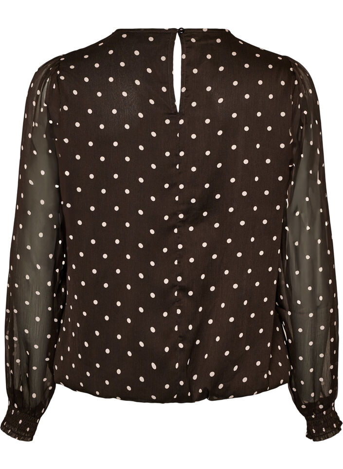 Blouse en mousseline &agrave; pois avec manches transparentes, Marron, Packshot image number 1