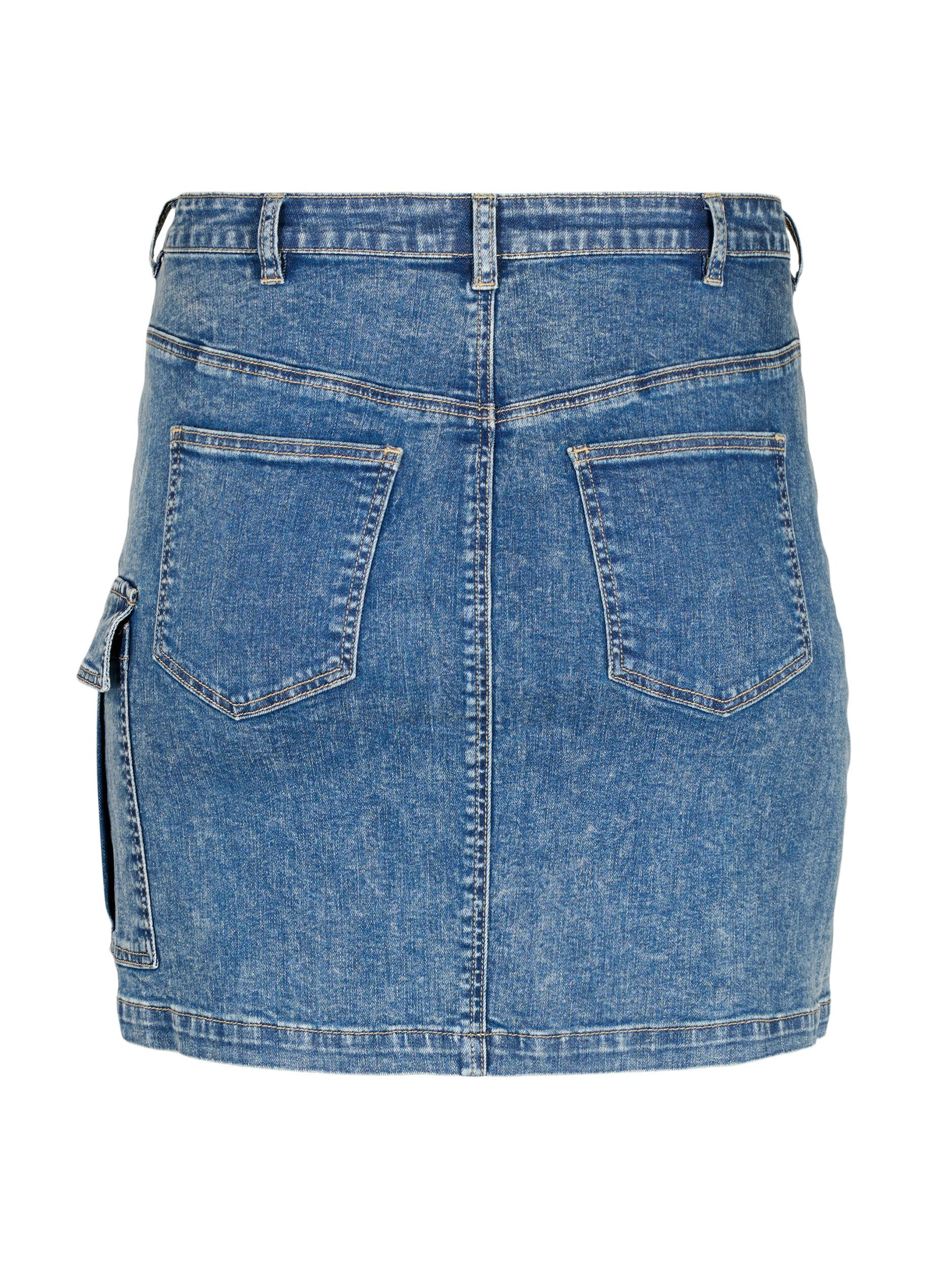 ZizziNauwsluitende denim rok met cargozak, Blue Denim, Packshot image number 1