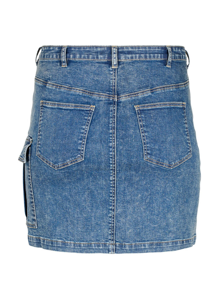 Nauwsluitende denim rok met cargozak, Blue Denim, Packshot image number 1