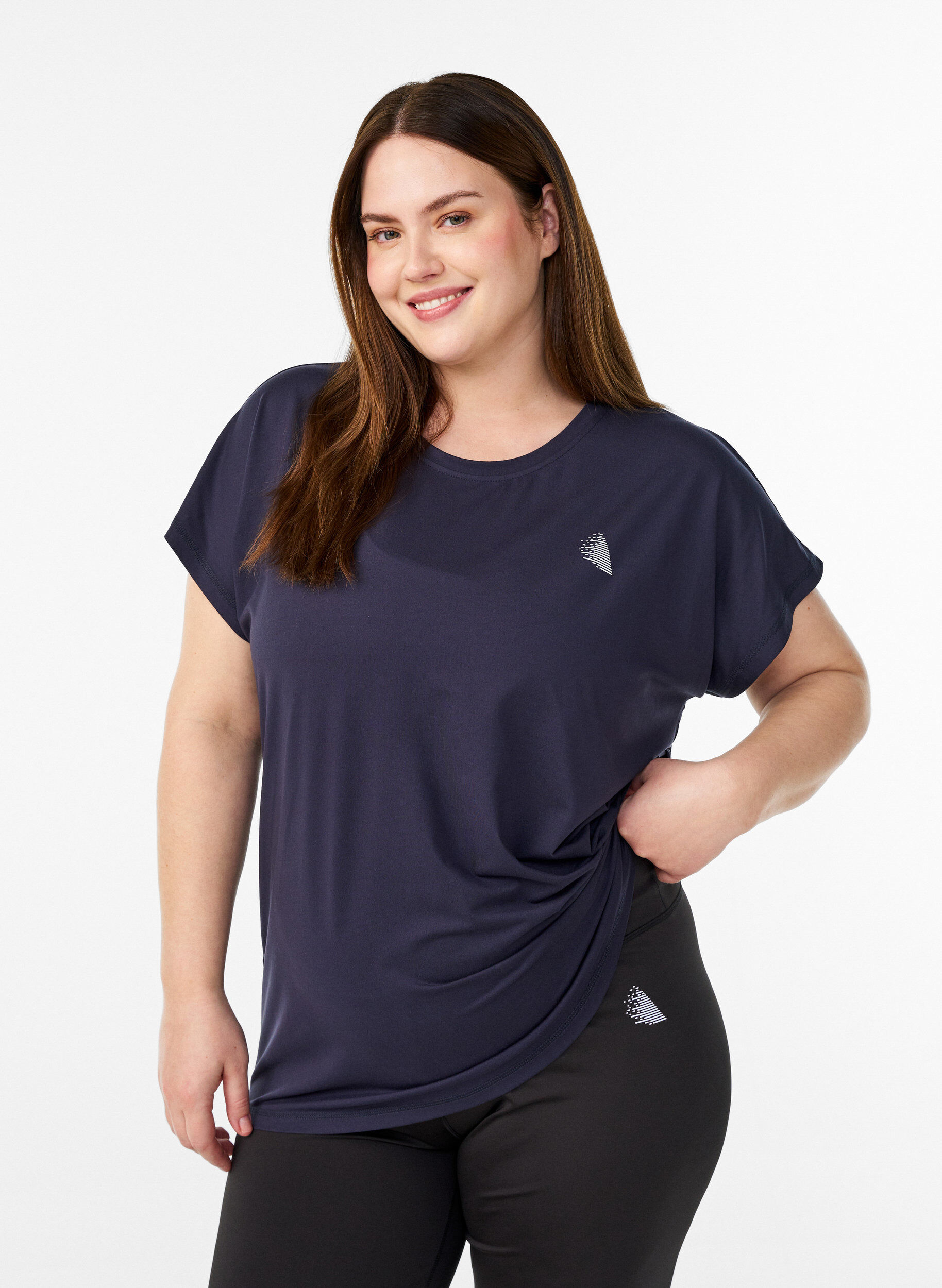 T-shirt de sport couleur unie, Bleu, Model