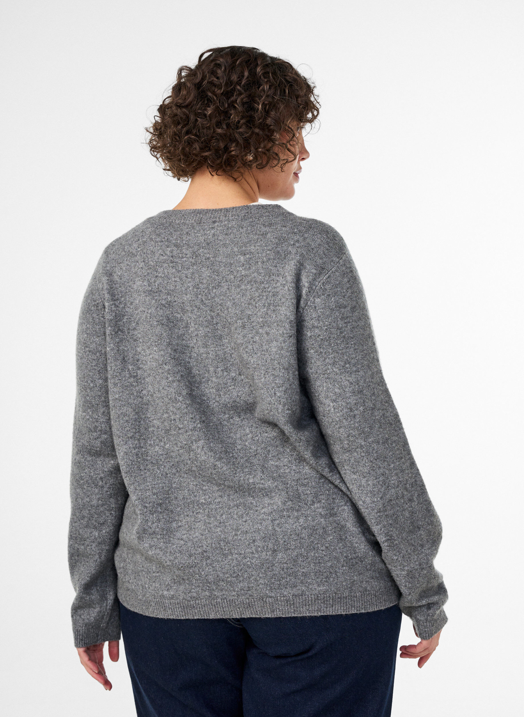 ZizziCardigan avec boutons et devant arrondi, Gris, Model image number 2
