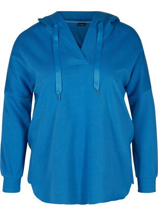 Sweatshirt met capuchon en split, Daphne Blue, Packshot image number 0