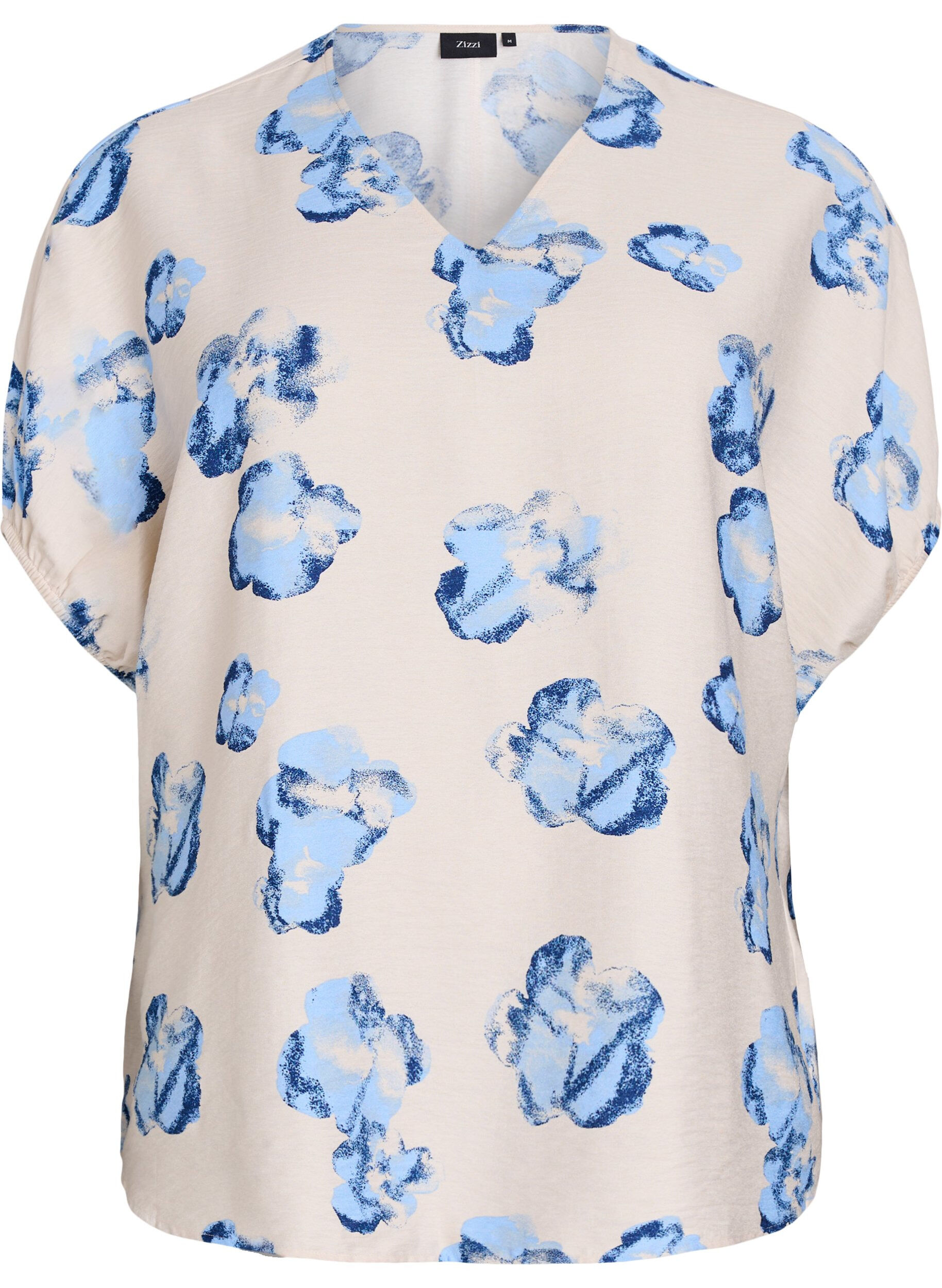 ZizziLichte blouse met print en V-hals, Wit, Packshot image number 0