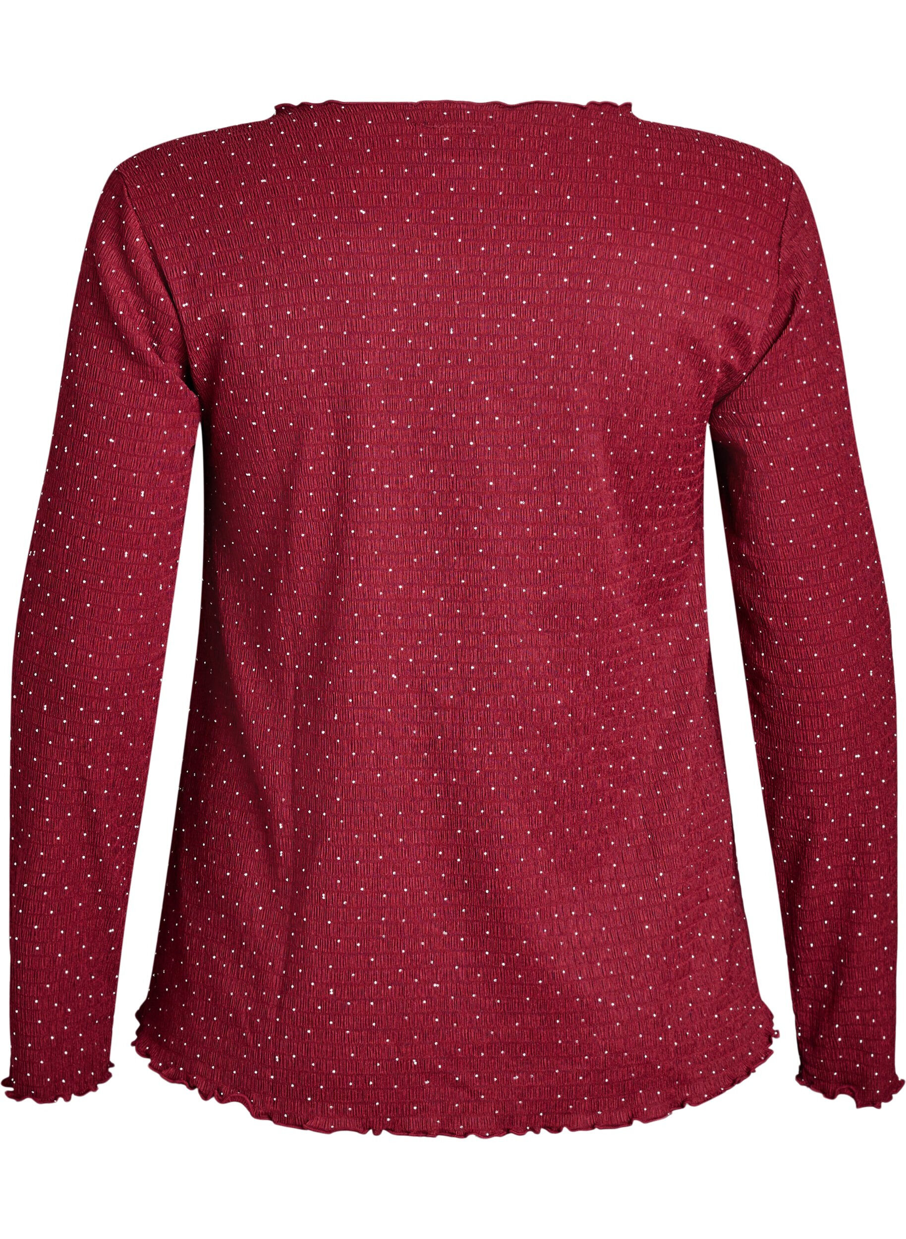 ZizziBlouse met lange mouwen en strassstenen, Donker Bordeaux, Packshot image number 1