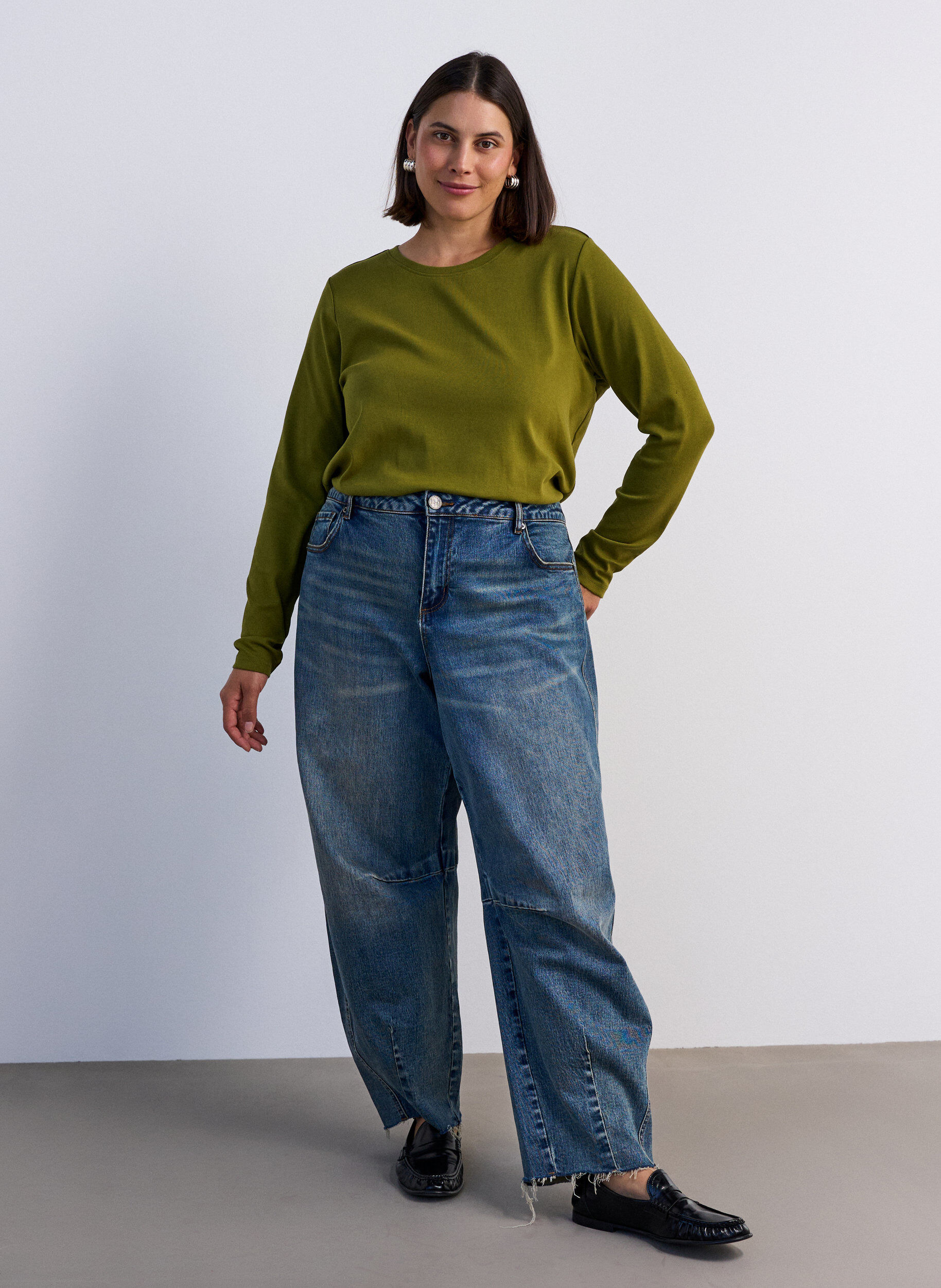 ZizziBasic T-shirt met lange mouwen en ronde hals, Groen, Model image number 1