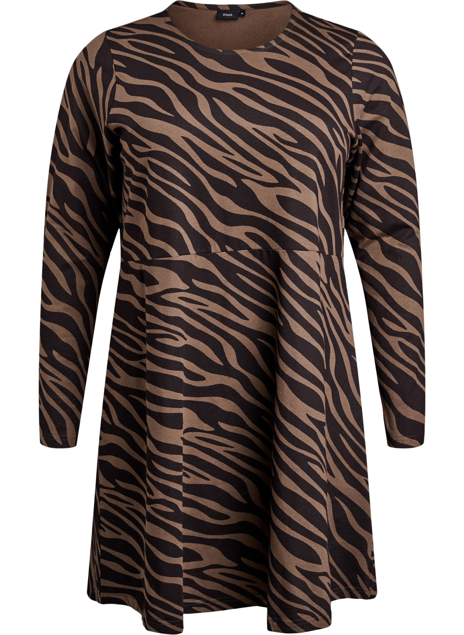 ZizziJurk met lange mouwen, ronde hals en zebraprint, Walnut Zebra, Packshot image number 0