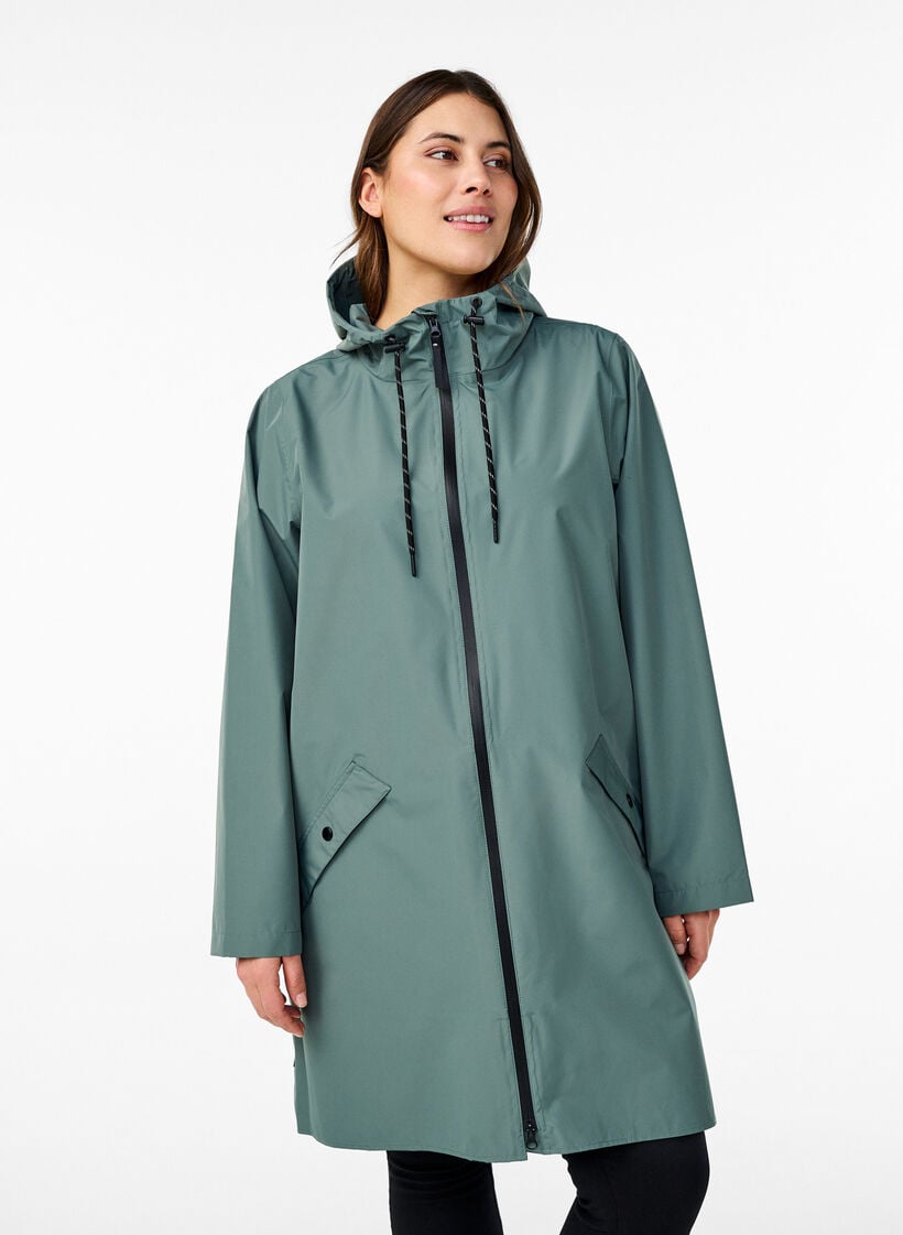 Regenjas met zakken en capuchon, Groen, Model image number 0