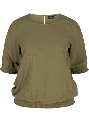 Katoenen blouse met smokwerk en korte mouwen, Ivy Green, Packshot image number 0