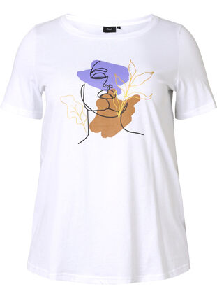 Katoenen t-shirt met ronde hals en opdruk, Bright White FACE, Packshot image number 0