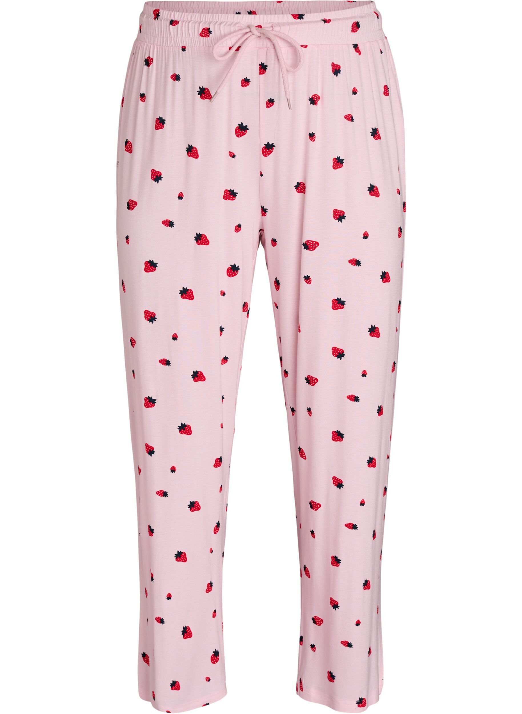 ZizziPyjamabroek in zachte jersey met hoge taille en fruitprint, Roze, Packshot image number 0