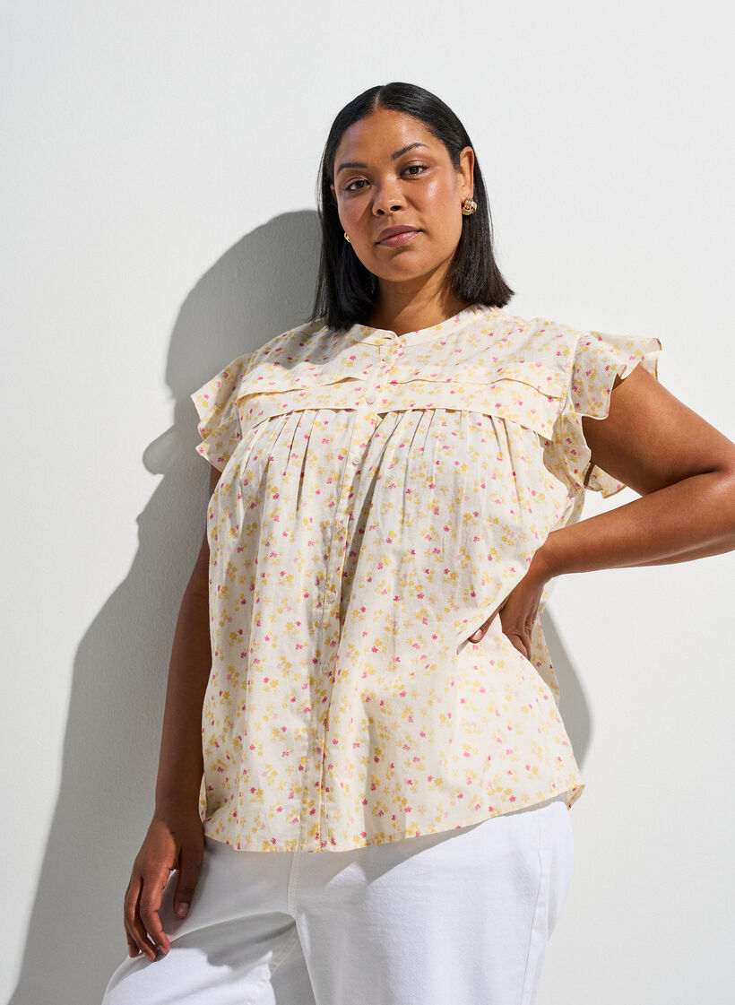 Mouwloze A-lijn katoenen blouseshirt, Geel, Image image number 0