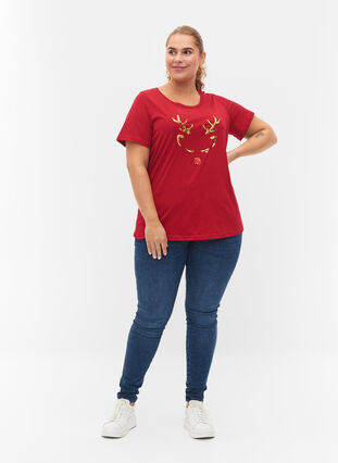 T-shirt de Noël en coton, Tango Red Reindeer, Model image number 2