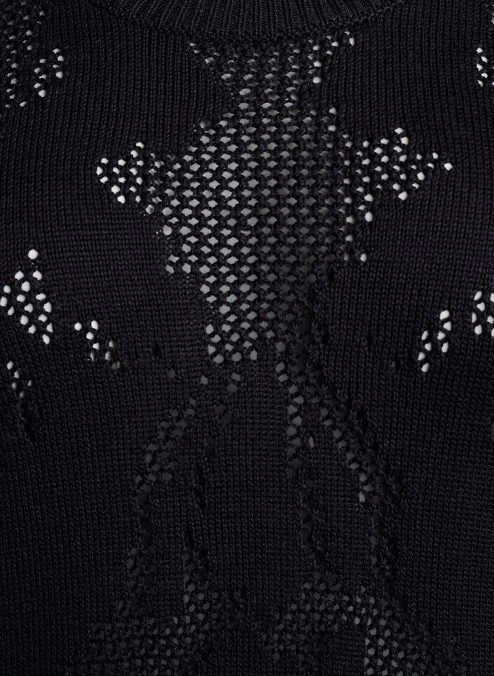Robe en maille avec motif ajouré et manches 3/4, Noir, Packshot image number 2