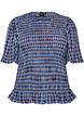 Blouse smock&eacute;e &agrave; carreaux vichy et ourlet &agrave; volants, Bleu, Packshot image number 0