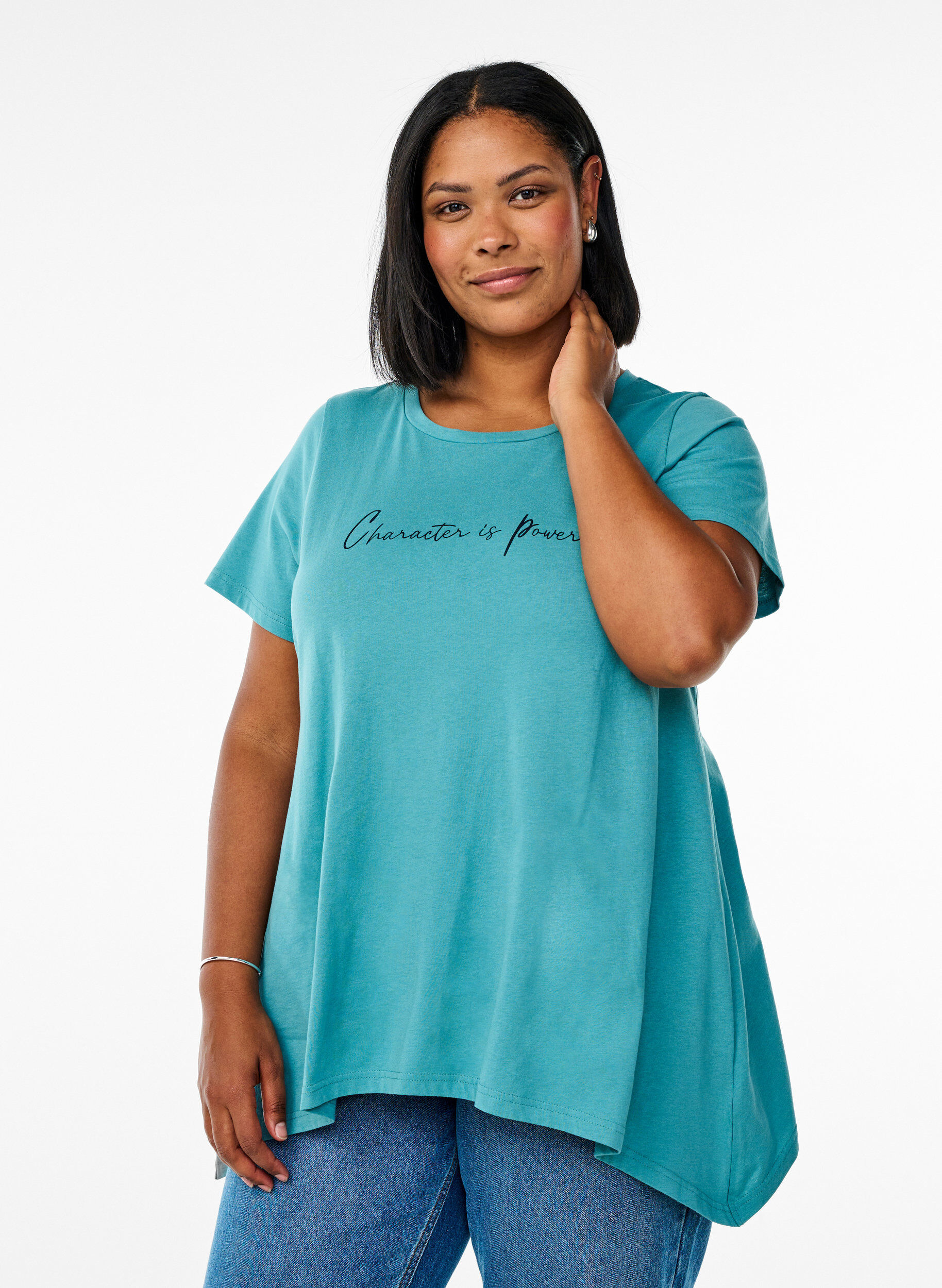 ZizziT-shirt met ronde hals en A-lijn vorm, Groen, Model image number 0