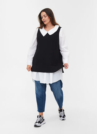Gilet tricoté simple avec col rond, Black, Model image number 2