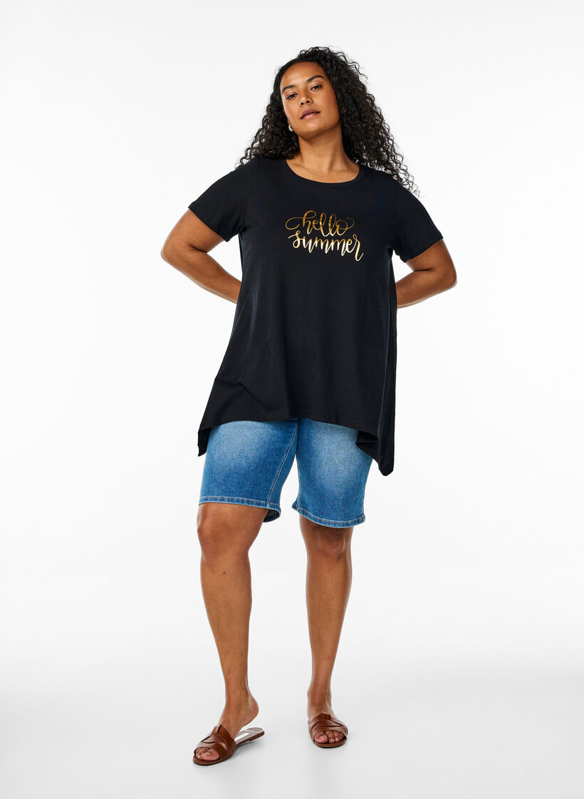 T-shirt met ronde hals en A-lijn vorm, Zwart, Model image number 1