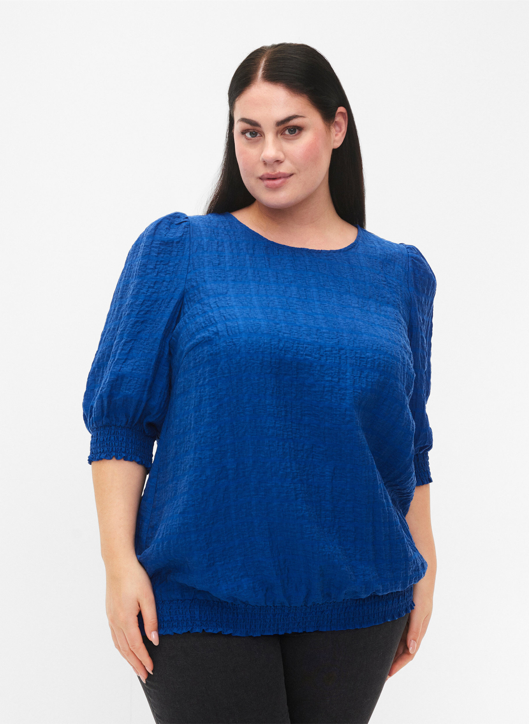 ZizziSmock blouse met lyocell (TENCEL&trade;), Strong Blue, Model image number 0