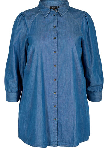 Tunique en jean en coton à manches 3/4, Blue, Packshot image number 0