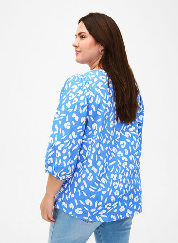 Katoenen blouse met 3/4 mouwen en print, Marina White AOP, Model image number 1