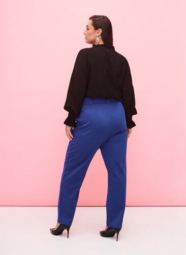 Pantalon taille haute avec volants et cordon, Blue Quartz, Model image number 1