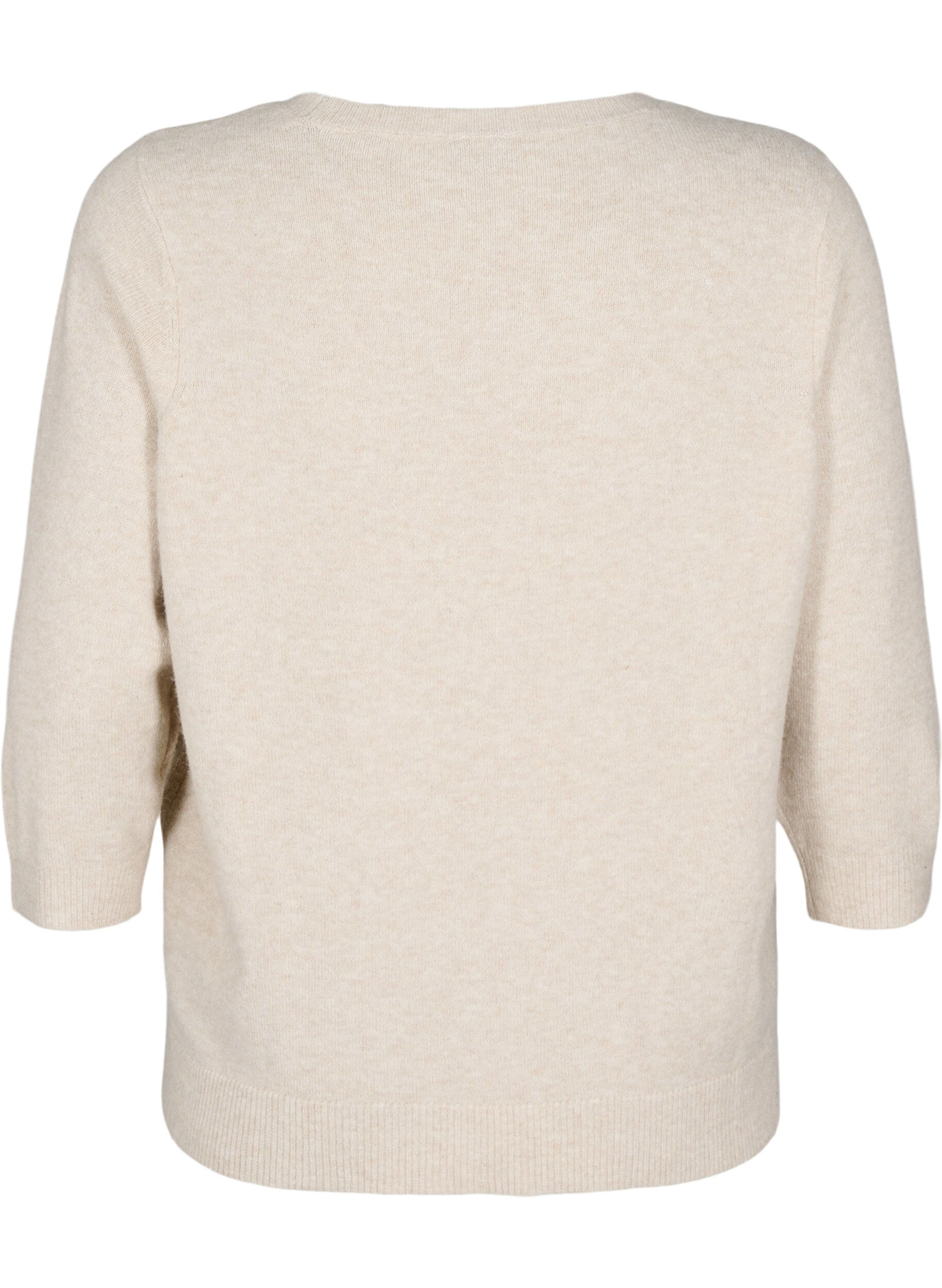 ZizziGebreide blouse met bloemen en 3/4 mouwen, Pumice Stone Mel., Packshot image number 1