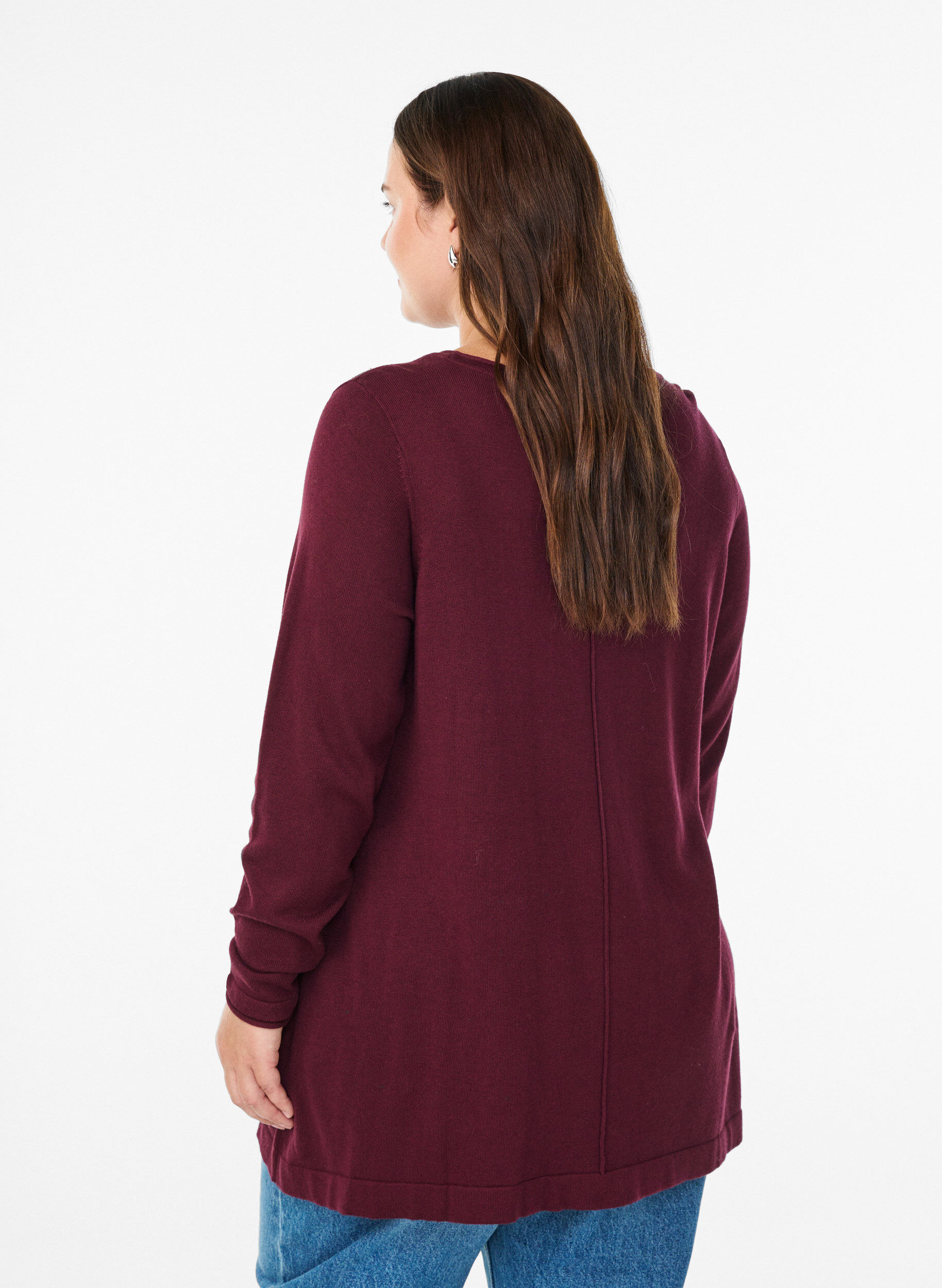 ZizziBlouse tricot&eacute;e en m&eacute;lange coton-viscose, Bordeaux fonc&eacute;, Model image number 2
